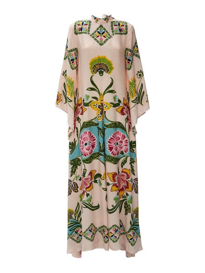 Noelle Leinenmischung lockeres florales Print Maxikleid mit langen Ärmeln