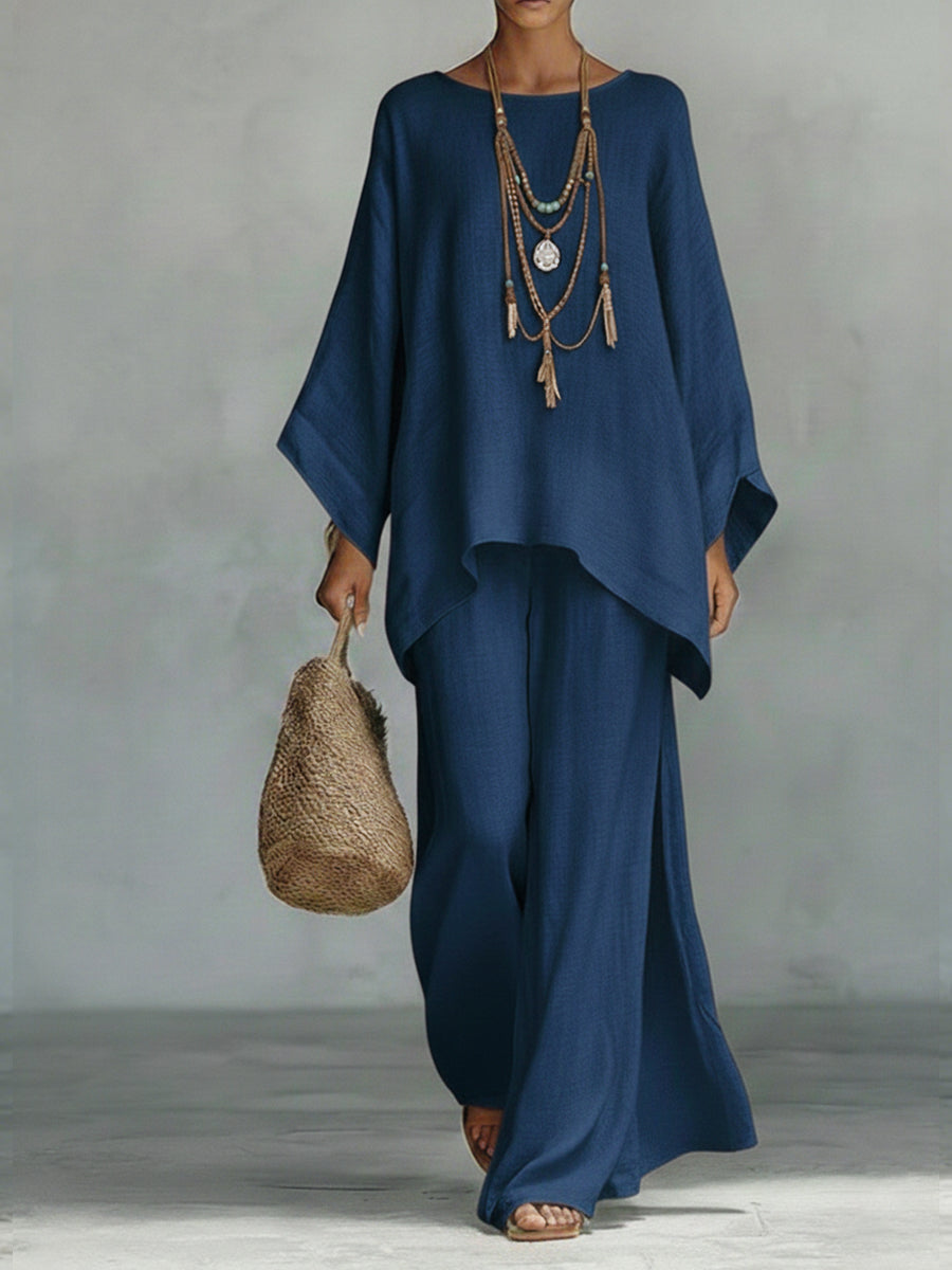 Women's Linen Two Piece Set Loose Top and Wide Leg Pants Casual Summer Outfit - Seldom Seen Styles