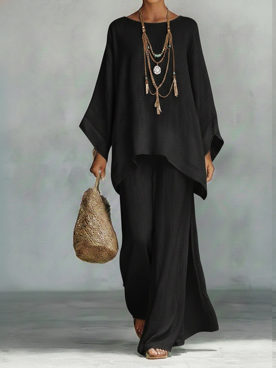 Women's Linen Two Piece Set Loose Top and Wide Leg Pants Casual Summer Outfit - Seldom Seen Styles