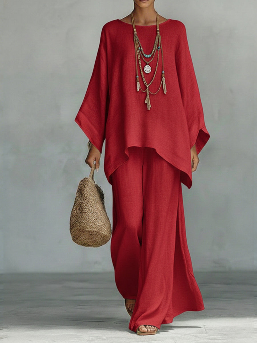 Women's Linen Two Piece Set Loose Top and Wide Leg Pants Casual Summer Outfit - Seldom Seen Styles