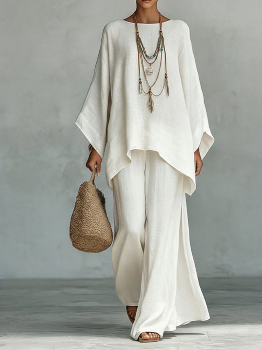 Women's Linen Two Piece Set Loose Top and Wide Leg Pants Casual Summer Outfit - Seldom Seen Styles