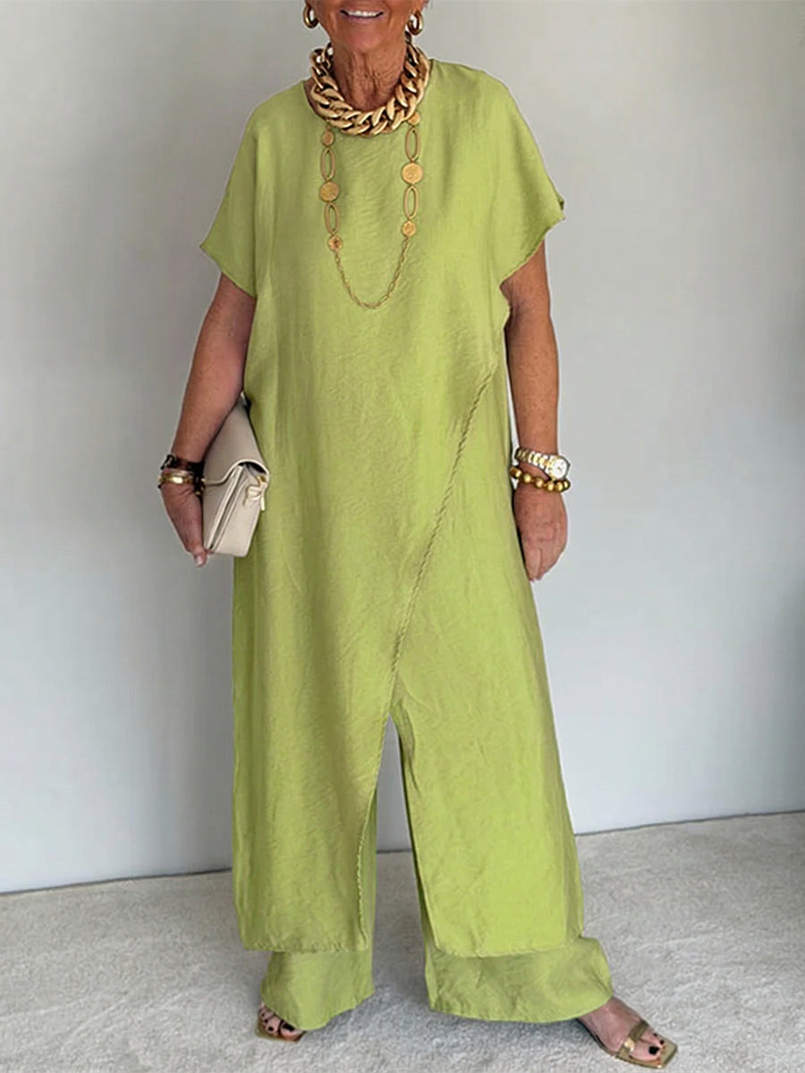 Women's Two Piece Set Loose Fit Asymmetrical Top and Wide Leg Pants Casual Outfit - Seldom Seen Styles