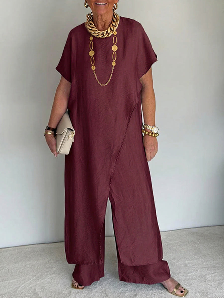 Women's Two Piece Set Loose Fit Asymmetrical Top and Wide Leg Pants Casual Outfit - Seldom Seen Styles