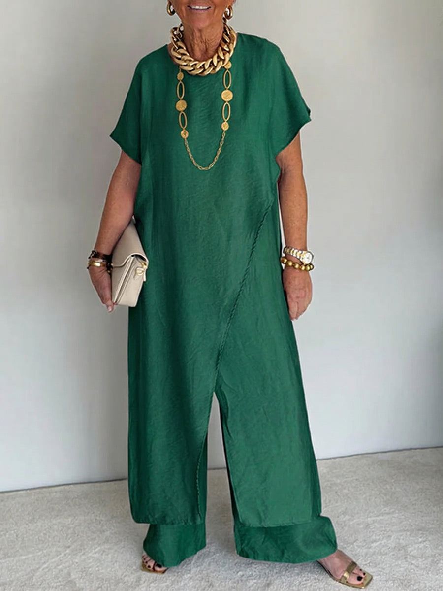 Women's Two Piece Set Loose Fit Asymmetrical Top and Wide Leg Pants Casual Outfit - Seldom Seen Styles