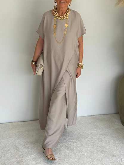 Women's Two Piece Set Loose Fit Asymmetrical Top and Wide Leg Pants Casual Outfit