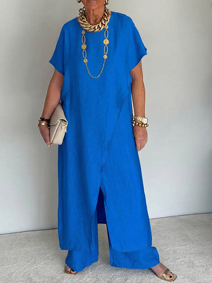 Women's Two Piece Set Loose Fit Asymmetrical Top and Wide Leg Pants Casual Outfit