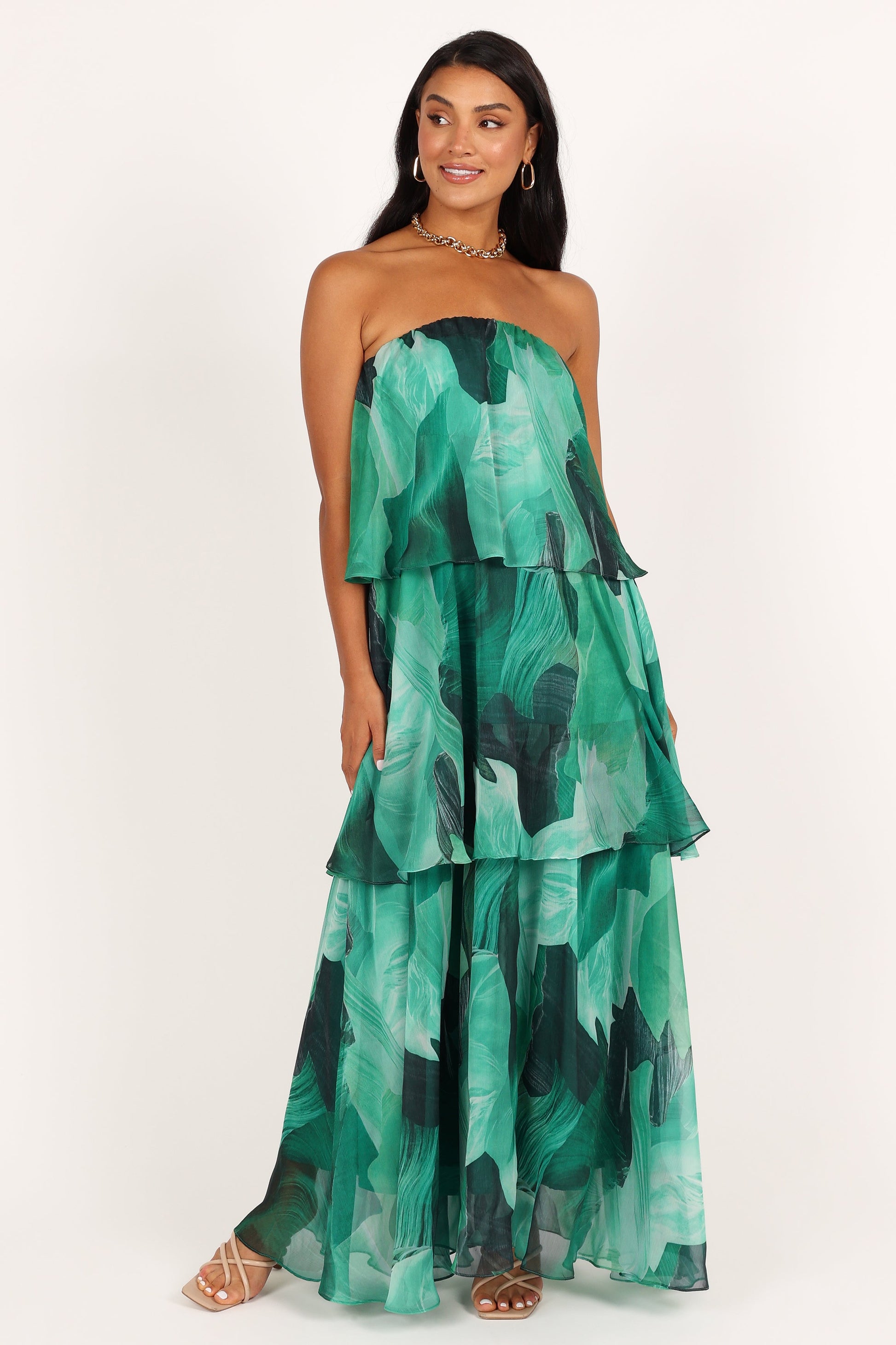 Bloom Strapless Maxi Dress - Green Floral - Seldom Seen Styles