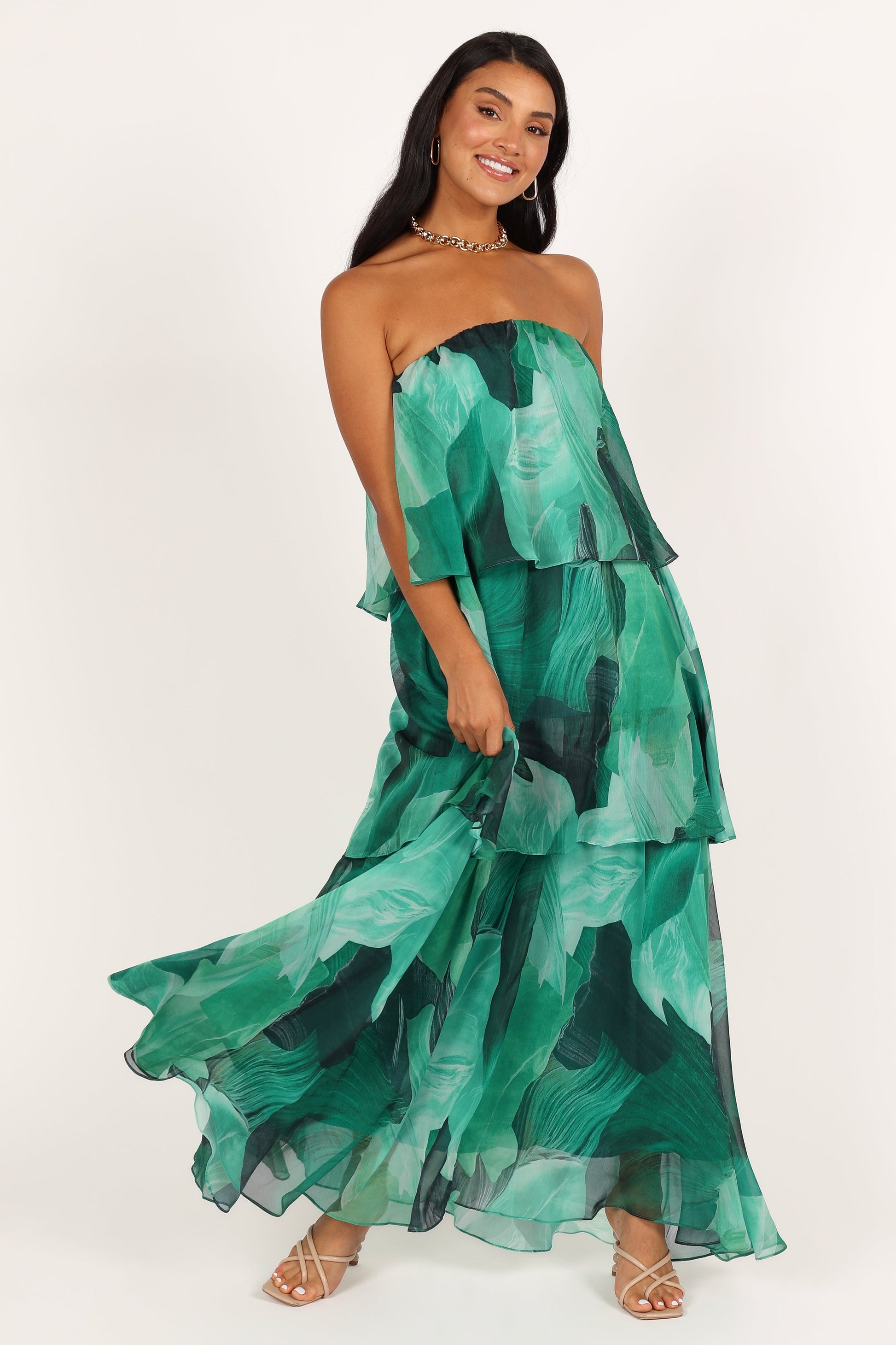 Bloom Strapless Maxi Dress - Green Floral - Seldom Seen Styles
