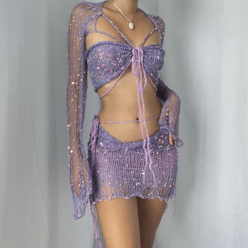 Knitted Sequin Crop Top and Skirt Matching Set - Seldom Seen Styles