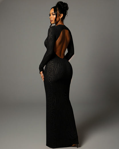 ASHLEY Mesh Open Back Maxi Dress