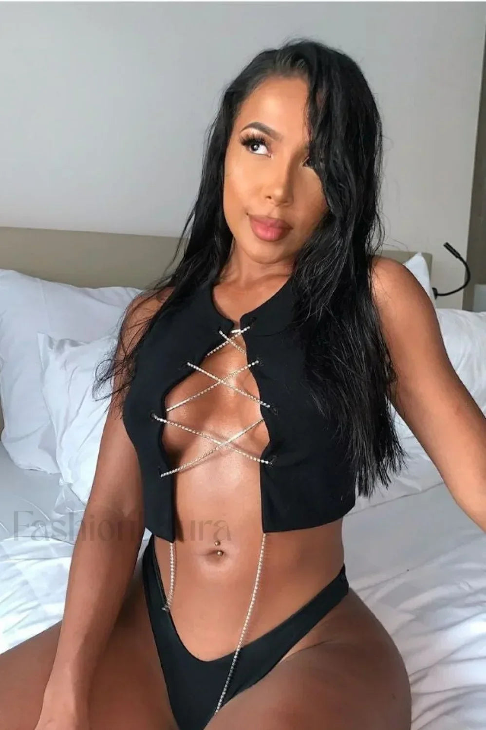 Rhinestone Lace Up Charming Front Crop Top - Seldom Seen Styles