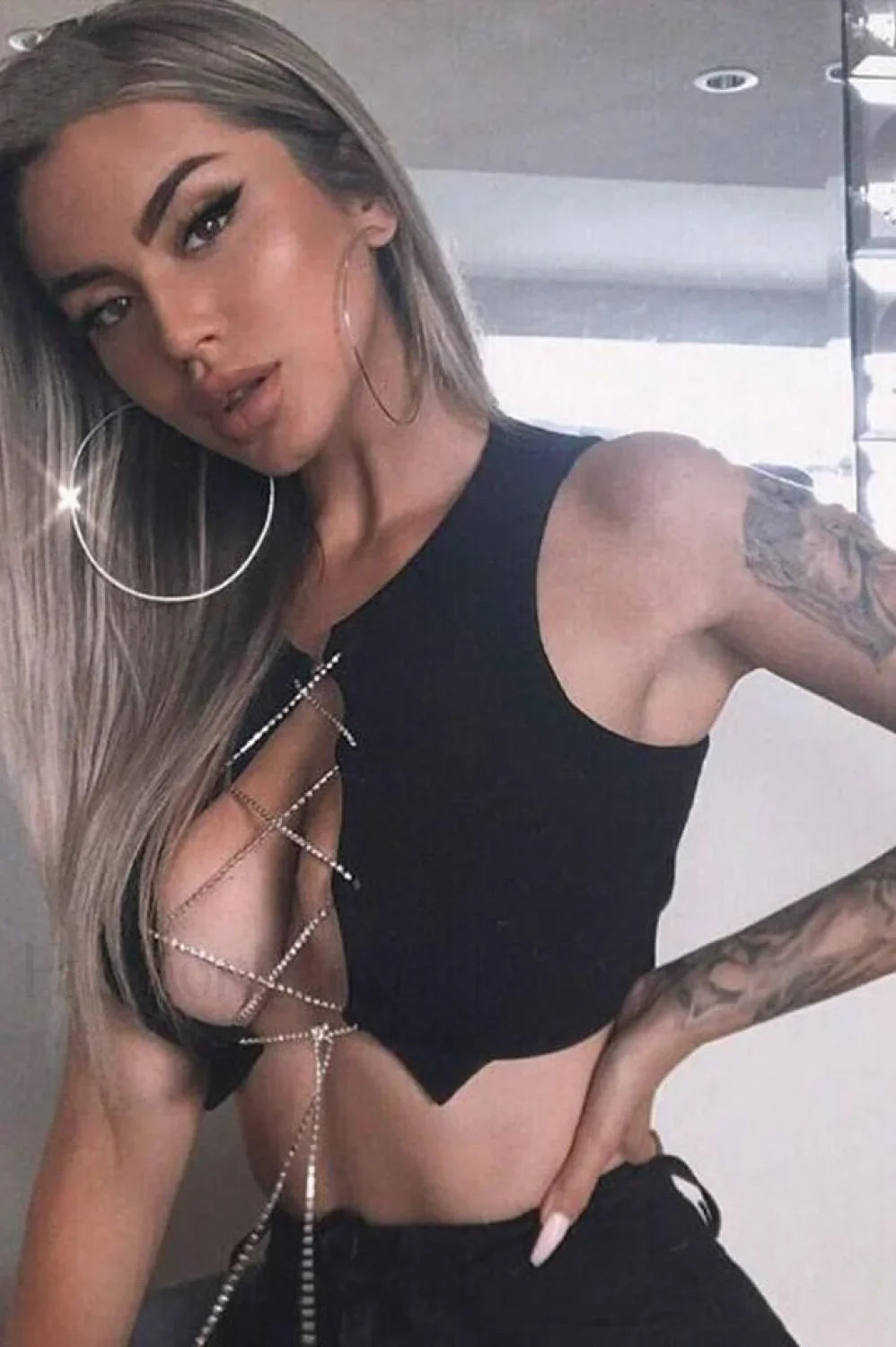 Rhinestone Lace Up Charming Front Crop Top - Seldom Seen Styles