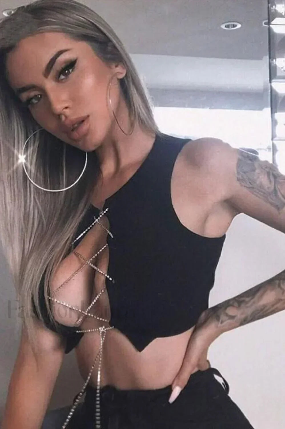 Rhinestone Lace Up Charming Front Crop Top - Seldom Seen Styles