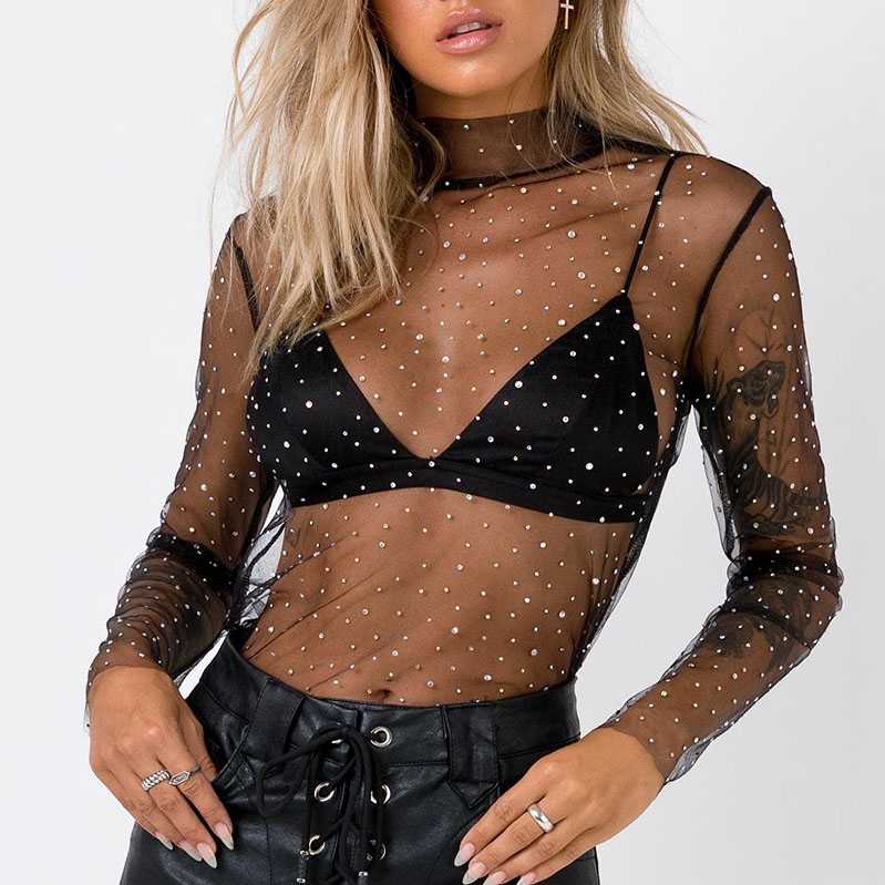 Chic Sparkle Embellished Sheer Mesh Sequin Top Tees - Seldom Seen Styles