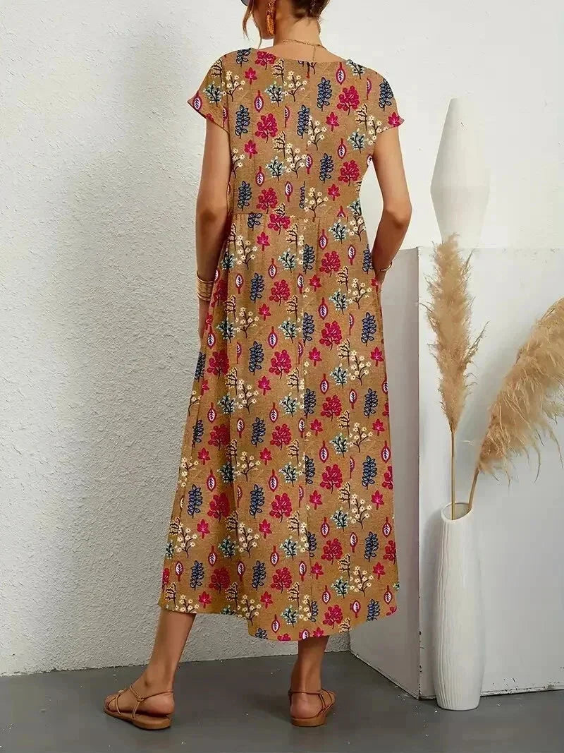 Cotton midi dress floral print with pockets for women - Seldom Seen Styles