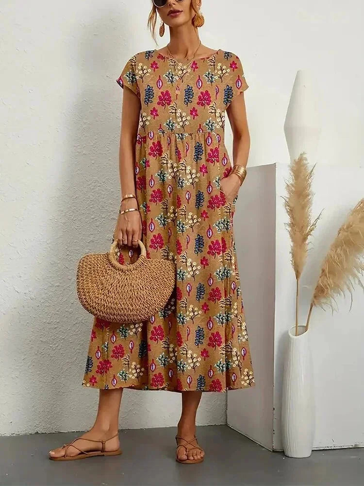 Cotton midi dress floral print with pockets for women - Seldom Seen Styles