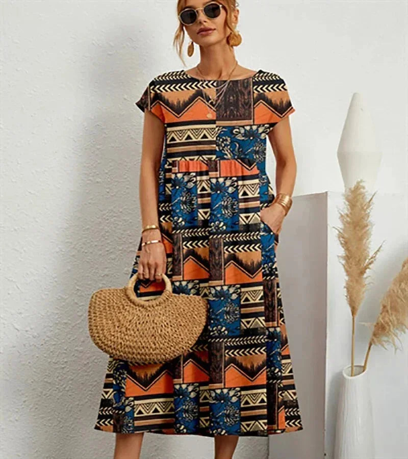 Cotton midi dress floral print with pockets for women - Seldom Seen Styles