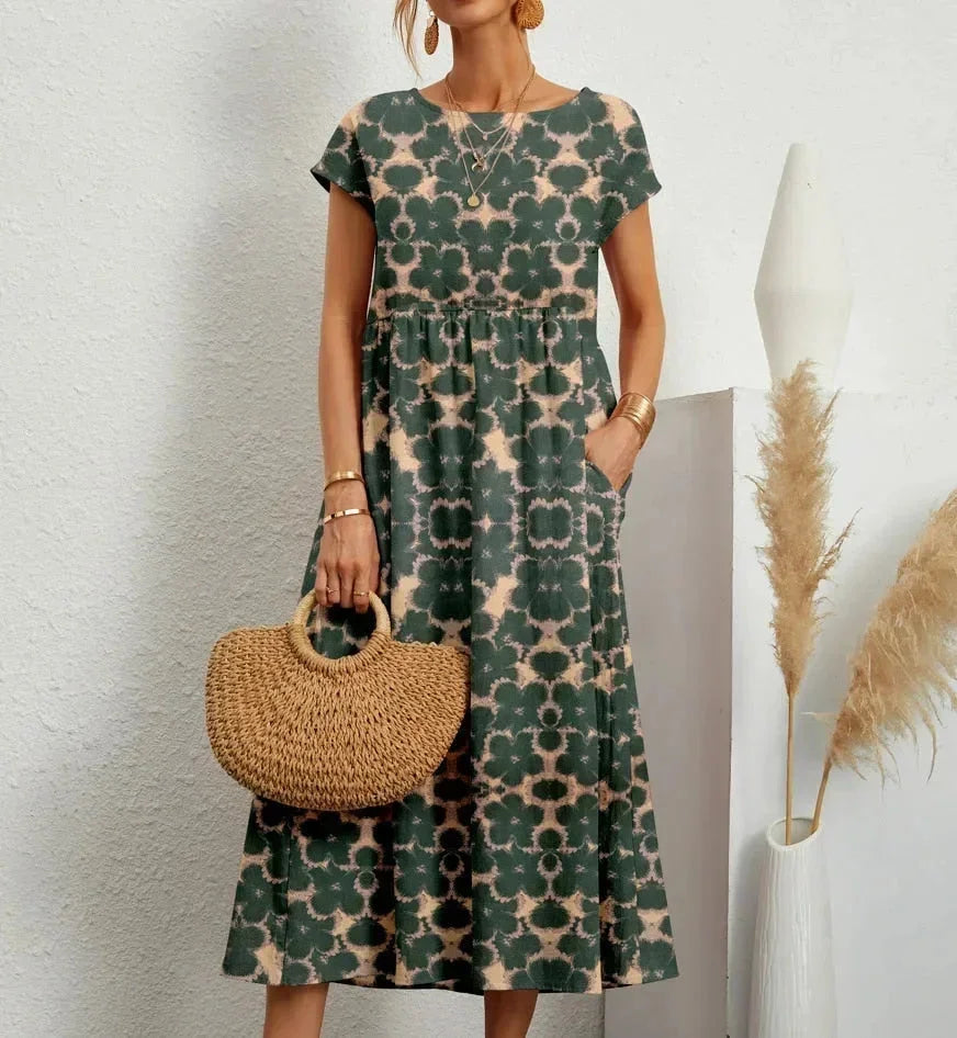 Cotton midi dress floral print with pockets for women - Seldom Seen Styles