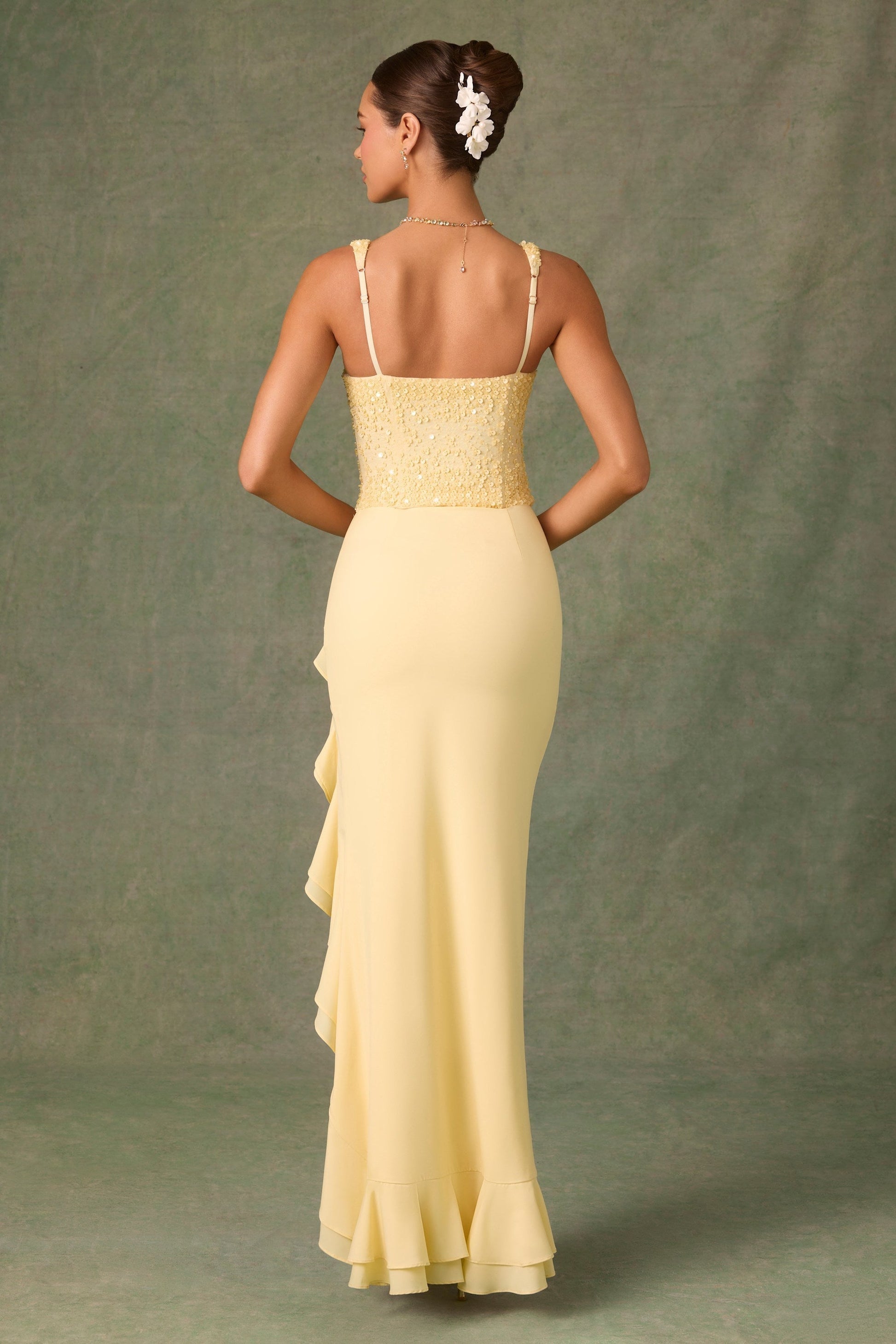 Women's Corset Maxi Dress Ruffle Split Elegant Evening Party Dress - Seldom Seen Styles