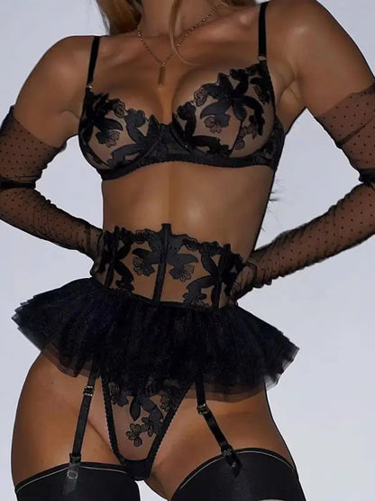 Say Yes Lace Garter Lingerie Set 3-Piece