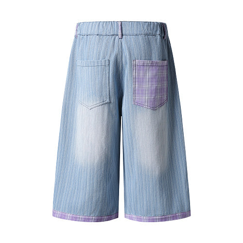 Shin Chan Cartoon Wide Leg Denim Shorts - Front View