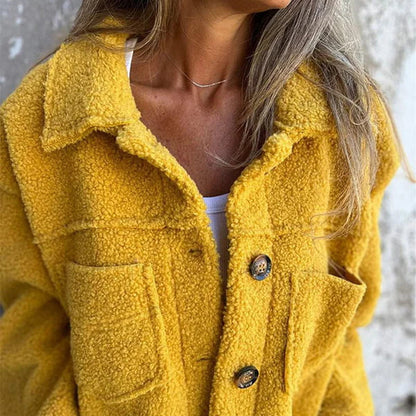 Manteaux d'hiver en fausse fourrure pour femmes, manches longues, revers, poches boutonnées, polaire sherpa, vêtements d'extérieur décontractés et tendance