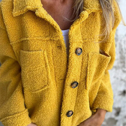Manteaux d'hiver en fausse fourrure pour femmes, manches longues, revers, poches boutonnées, polaire sherpa, vêtements d'extérieur décontractés et tendance