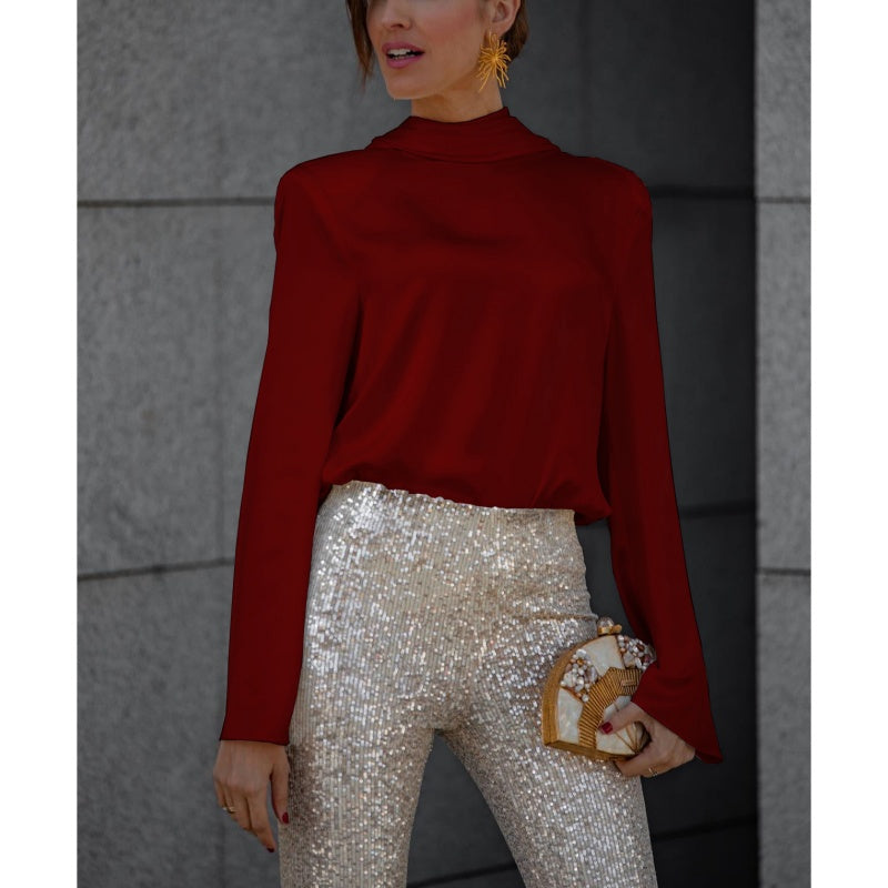 Secret of Elegance Satin Back Chain Cowl Neck Draped Blouse - Seldom Seen Styles