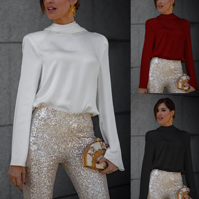 Secret of Elegance Satin Back Chain Cowl Neck Draped Blouse - Seldom Seen Styles