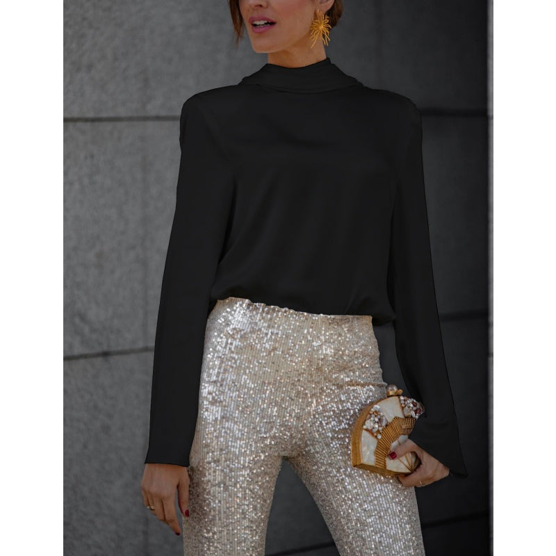 Secret of Elegance Satin Back Chain Cowl Neck Draped Blouse - Seldom Seen Styles