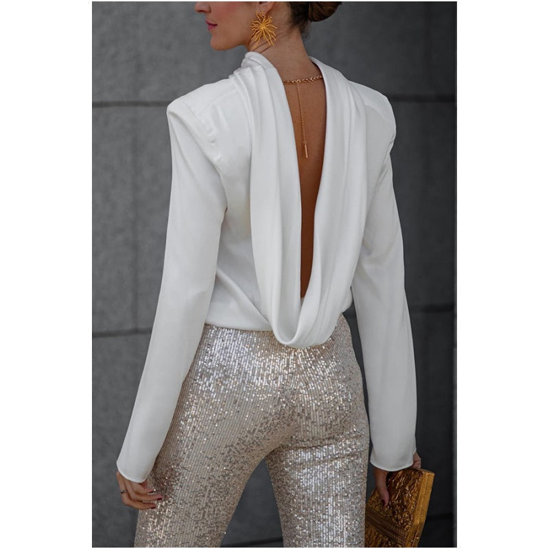 Secret of Elegance Satin Back Chain Cowl Neck Draped Blouse - Seldom Seen Styles