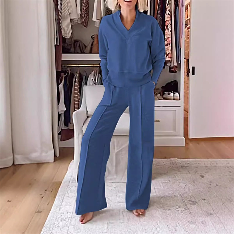 🎉49% OFF🥳Women's Solid Color V-neck Top & Pants Two-piece Set - Seldom Seen Styles