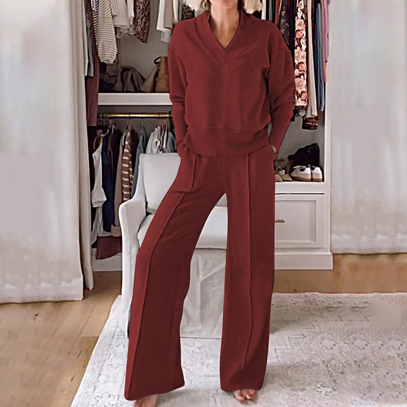 🎉49% OFF🥳Women's Solid Color V-neck Top & Pants Two-piece Set - Seldom Seen Styles
