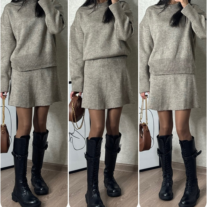 Women's casual knitted sweater skirt suit versatile college style sweet solid color 2-piece new autumn - Seldom Seen Styles