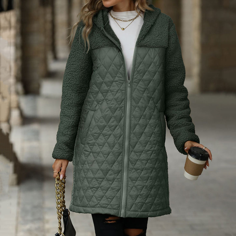 Cozy quilted coat with synthetic Sherpa lining and hood for women - Seldom Seen Styles
