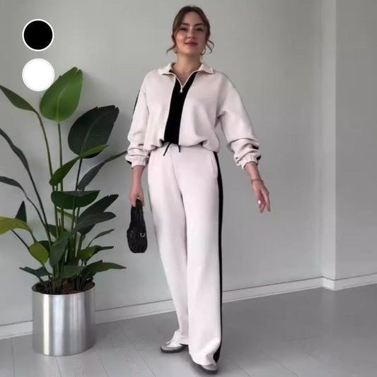 🔥🖤Black Friday Sale:50% OFF🔥Women’s Zipper Lapel Tops ＆ Pants 2-Piece Set - Seldom Seen Styles