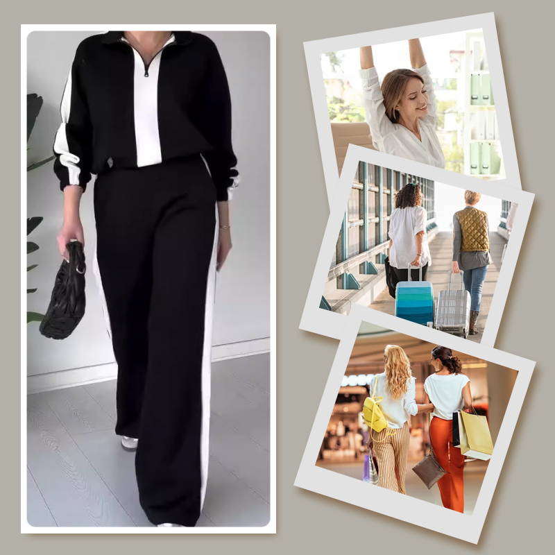 🔥🖤Black Friday Sale:50% OFF🔥Women’s Zipper Lapel Tops ＆ Pants 2-Piece Set - Seldom Seen Styles