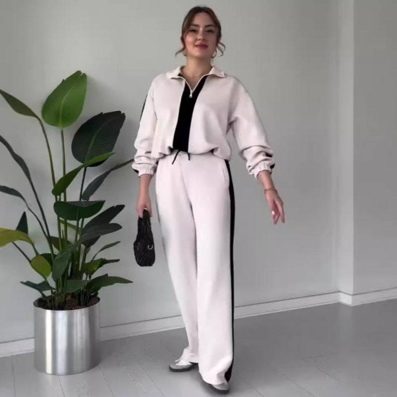 🔥🖤Black Friday Sale:50% OFF🔥Women’s Zipper Lapel Tops ＆ Pants 2-Piece Set - Seldom Seen Styles