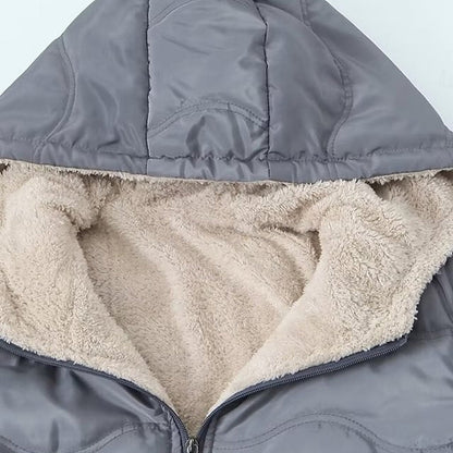 Warm jacket with hood and zip for women