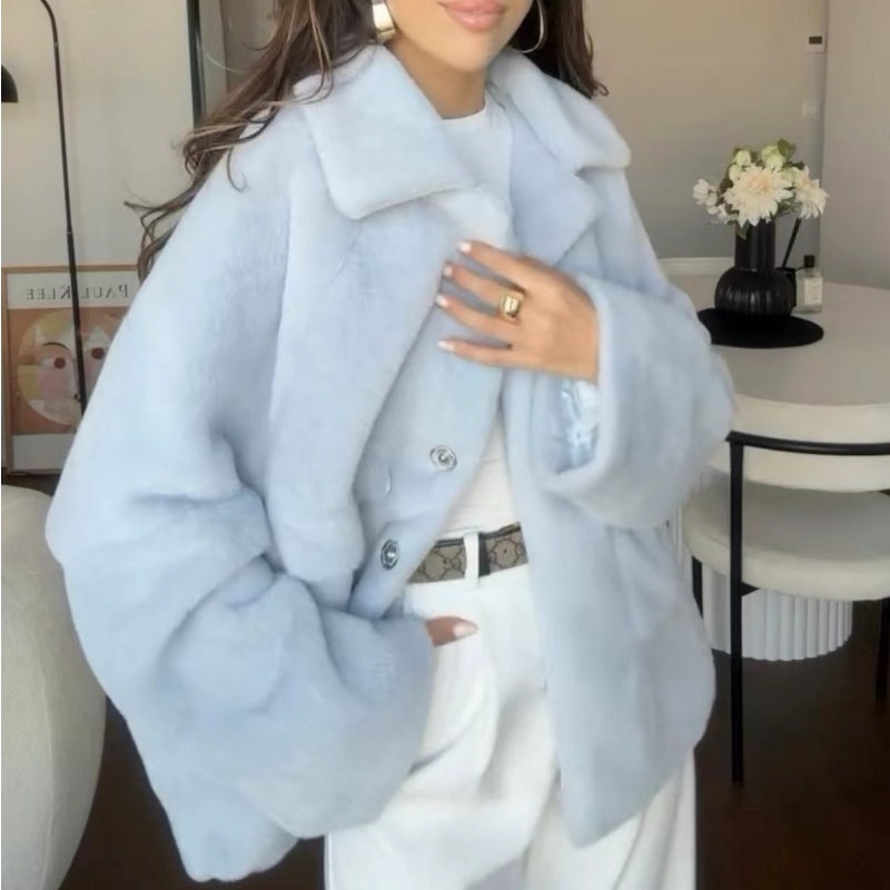 Women's Loose Plush Lapel Winter Coat - Seldom Seen Styles
