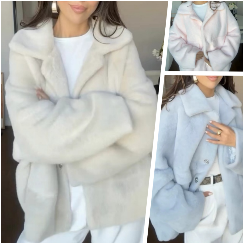 Women's Loose Plush Lapel Winter Coat - Seldom Seen Styles