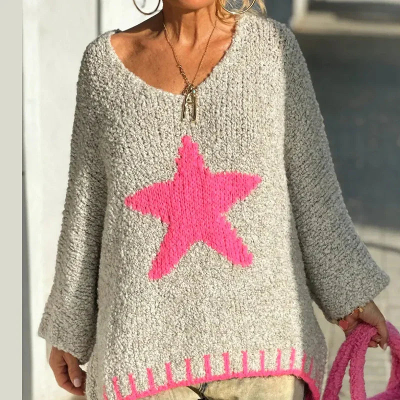 💕BLACK FRIDAY HOT SALES! 💕Women's Star Print V-Neck Pullover Sweater - Seldom Seen Styles
