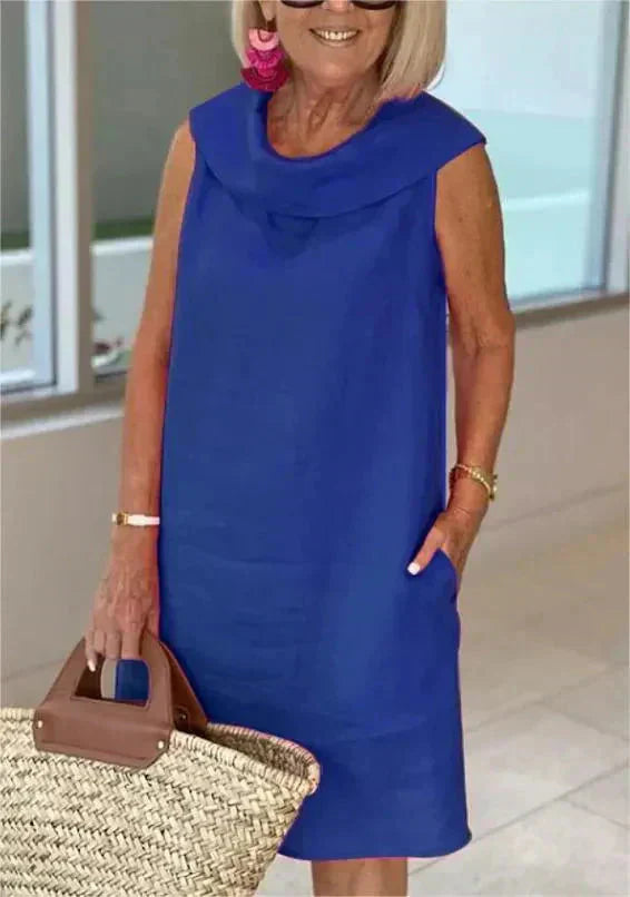 2025 Nyári pamut lenvászon divat álló gallér ruhák