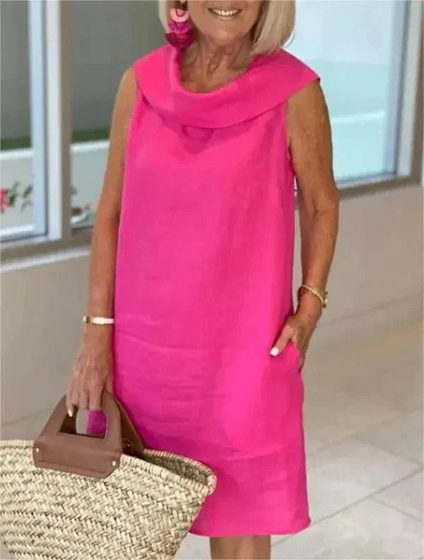 2025 Nyári pamut lenvászon divat álló gallér ruhák