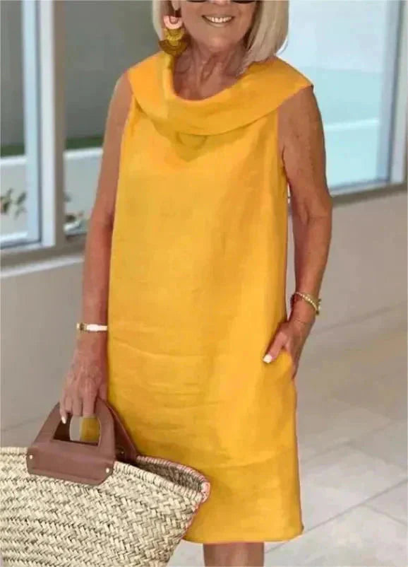 2025 Nyári pamut lenvászon divat álló gallér ruhák