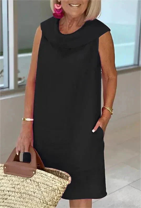 2025 Nyári pamut lenvászon divat álló gallér ruhák