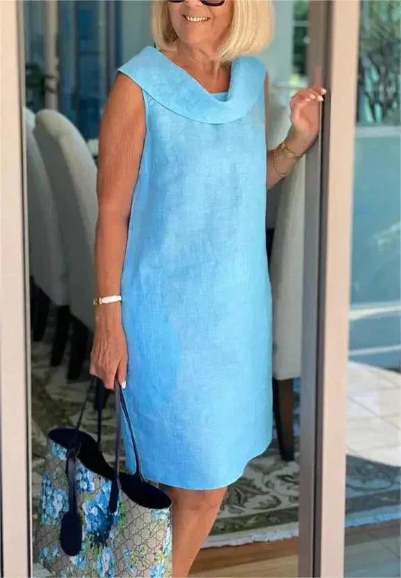 2025 Nyári pamut lenvászon divat álló gallér ruhák