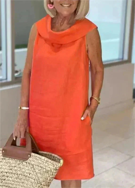 2025 Nyári pamut lenvászon divat álló gallér ruhák