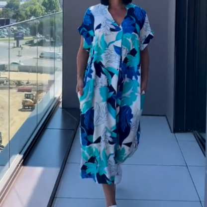 Dames casual elegante geprinte V-hals jurk