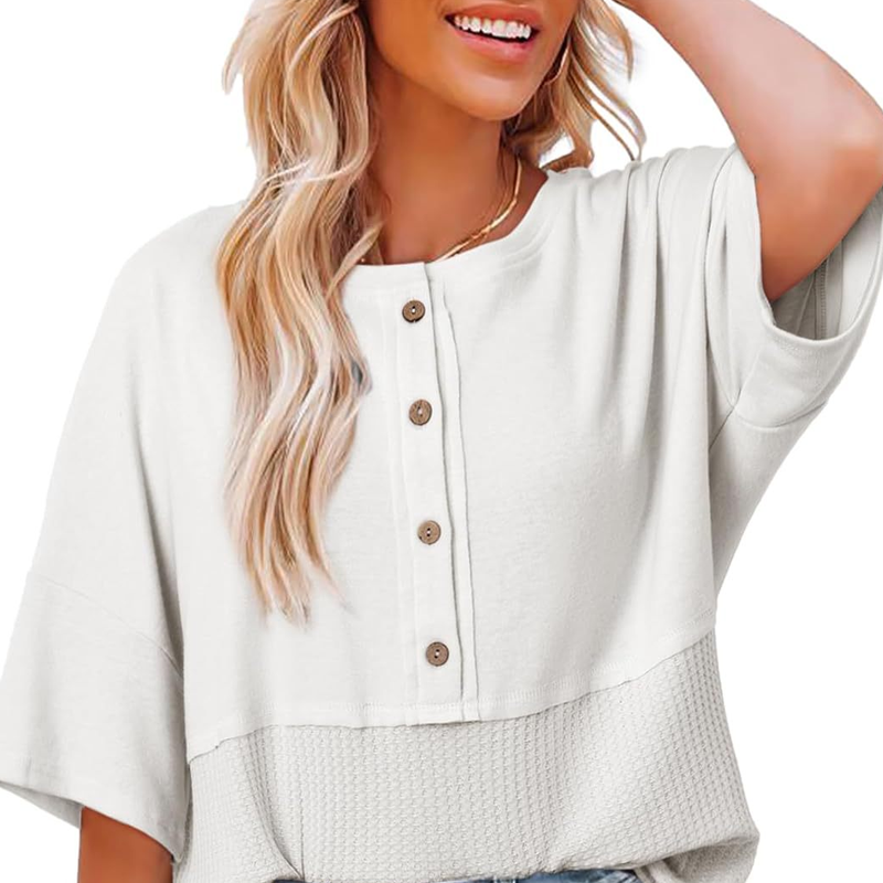 Casual Button Down Waffle Knit Top - Seldom Seen Styles